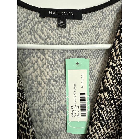 Hailey 23 Seanna Faux Wrap Dress Black Snakeskin Print Size Medium NWT - Picture 9 of 9